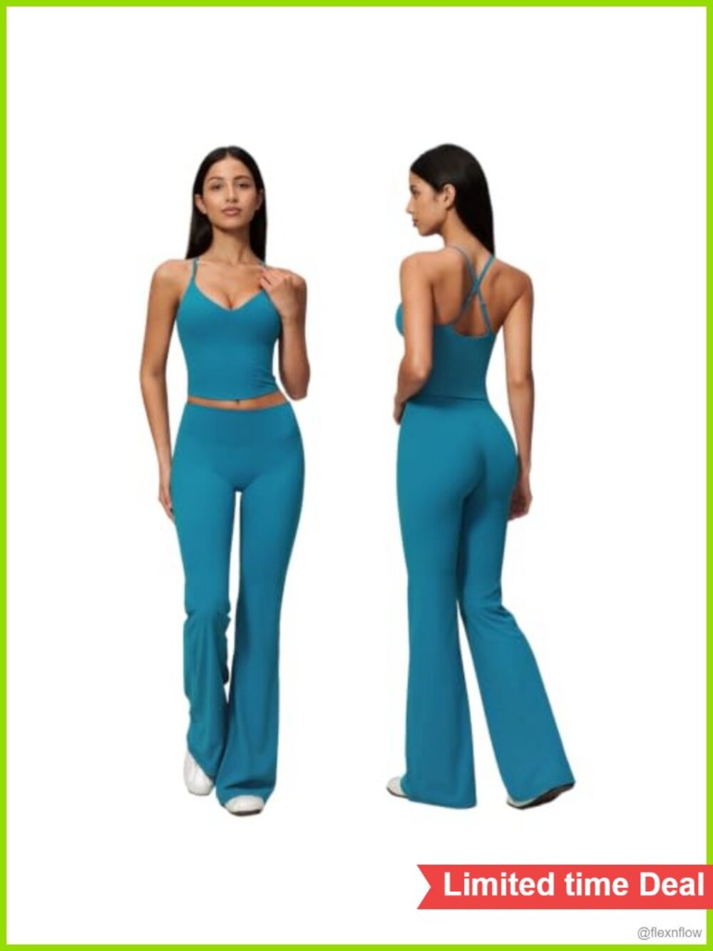 Women 2-Pc Yoga Set High Waist Flare Pants Crop Top Sports Bra